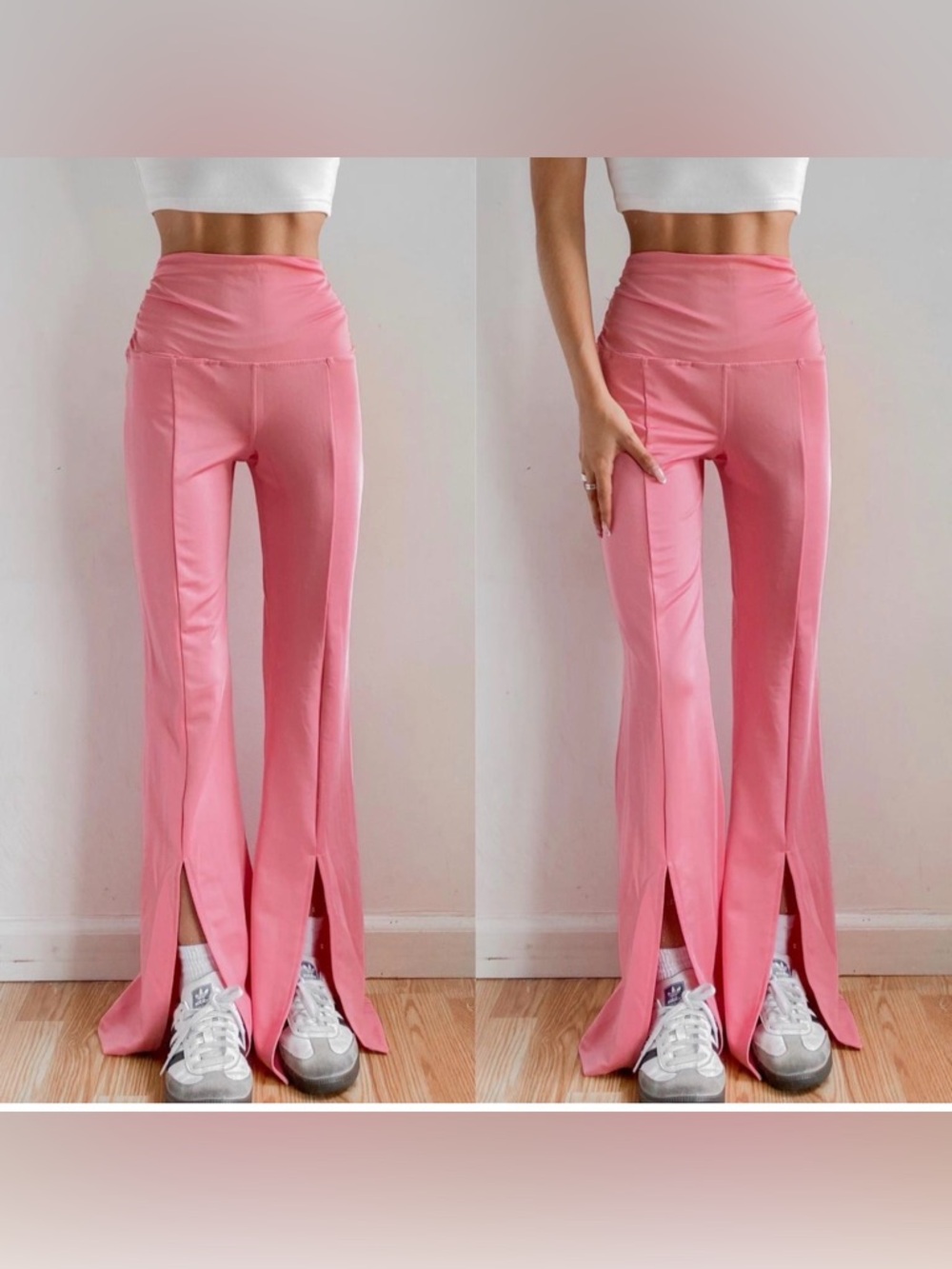 Free People FP Movement Ruched Vented Kick Flare Pants in Rose / Pink